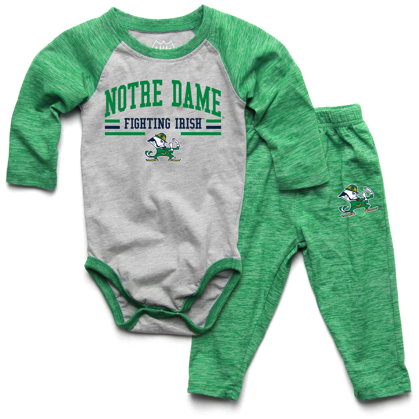 Notre Dame Fighting Irish Wes and Willy Baby College Team Hopper and Pant Set Green