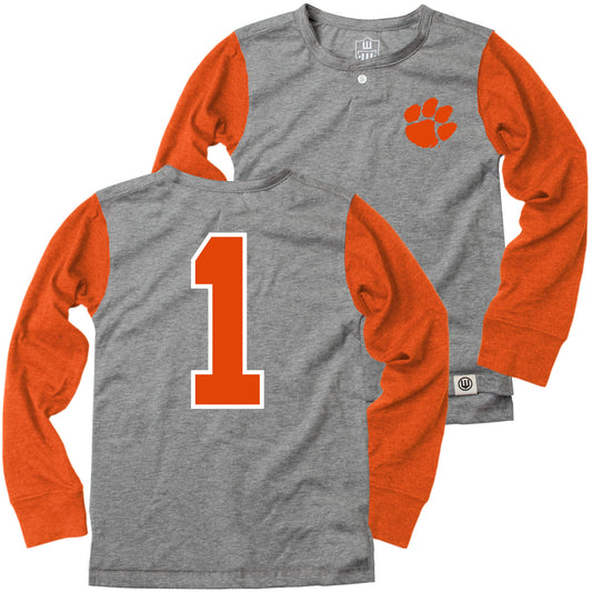 Clemson Tigers Wes and Willy Boys Long Sleeve Henley Shirt