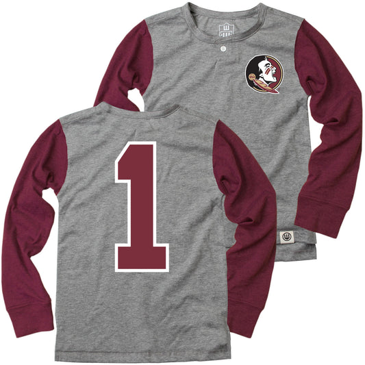 Florida State Seminoles Wes and Willy Boys Long Sleeve Henley Shirt