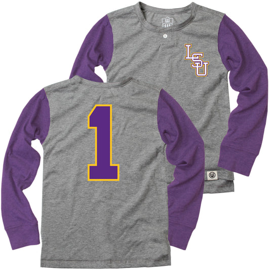 LSU Tigers Wes and Willy Boys Long Sleeve Henley Shirt