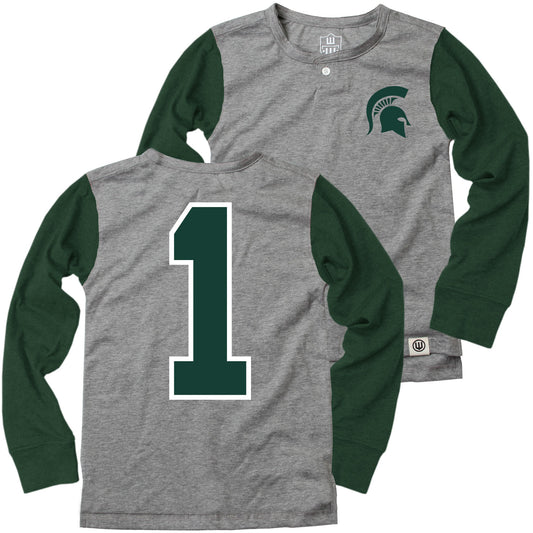 Michigan State Spartans Wes and Willy Boys Long Sleeve Henley Shirt