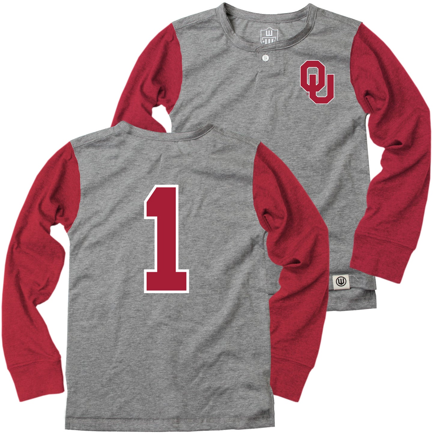 Oklahoma Sooners Wes and Willy Boys Long Sleeve Henley Shirt