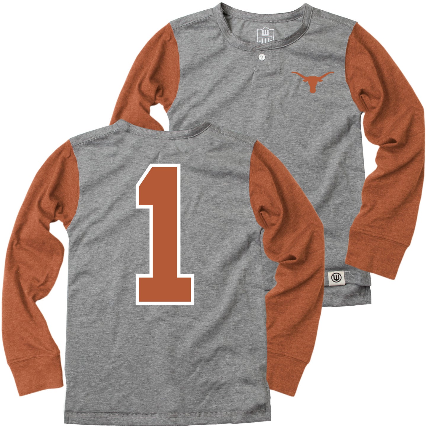 Texas Longhorns Wes and Willy Boys Long Sleeve Henley Shirt