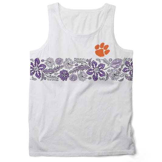 Clemson Tigers Wes and Willy Mens Floral Tank Top