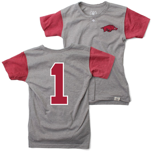 Arkansas Razorbacks Wes and Willy Boys Short Sleeve Baseball Henley T-Shirt