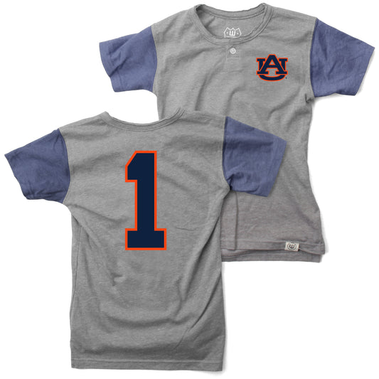 Auburn Tigers Wes and Willy Boys Short Sleeve Baseball Henley T-Shirt