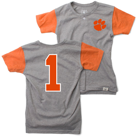 Clemson Tigers Wes and Willy Boys Short Sleeve Baseball Henley T-Shirt