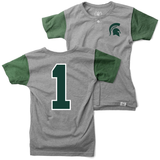 Michigan State Spartans Wes and Willy Boys Short Sleeve Baseball Henley T-Shirt