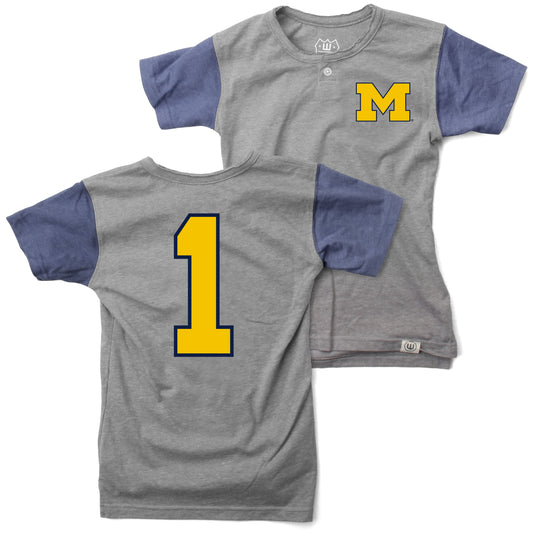 Michigan Wolverines Wes and Willy Boys Short Sleeve Baseball Henley T-Shirt