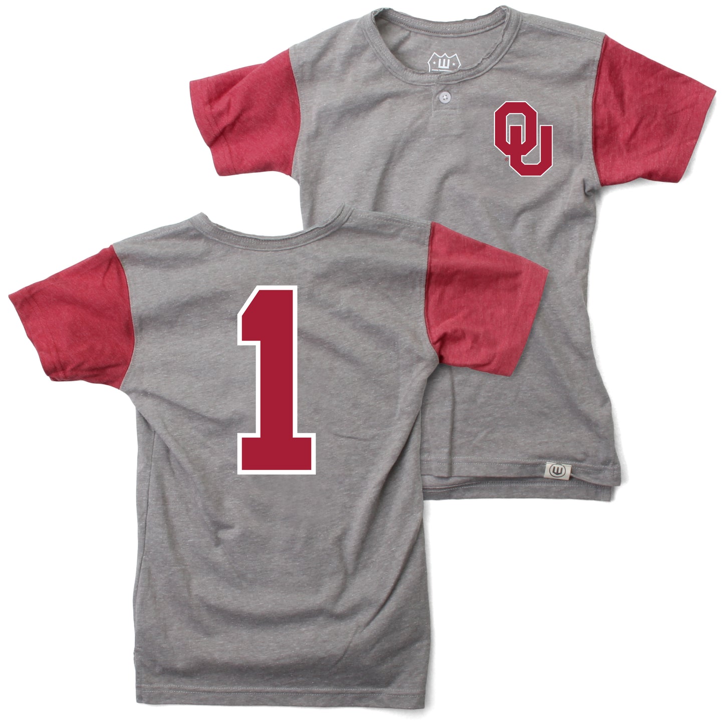 Oklahoma Sooners Wes and Willy Boys Short Sleeve Baseball Henley T-Shirt