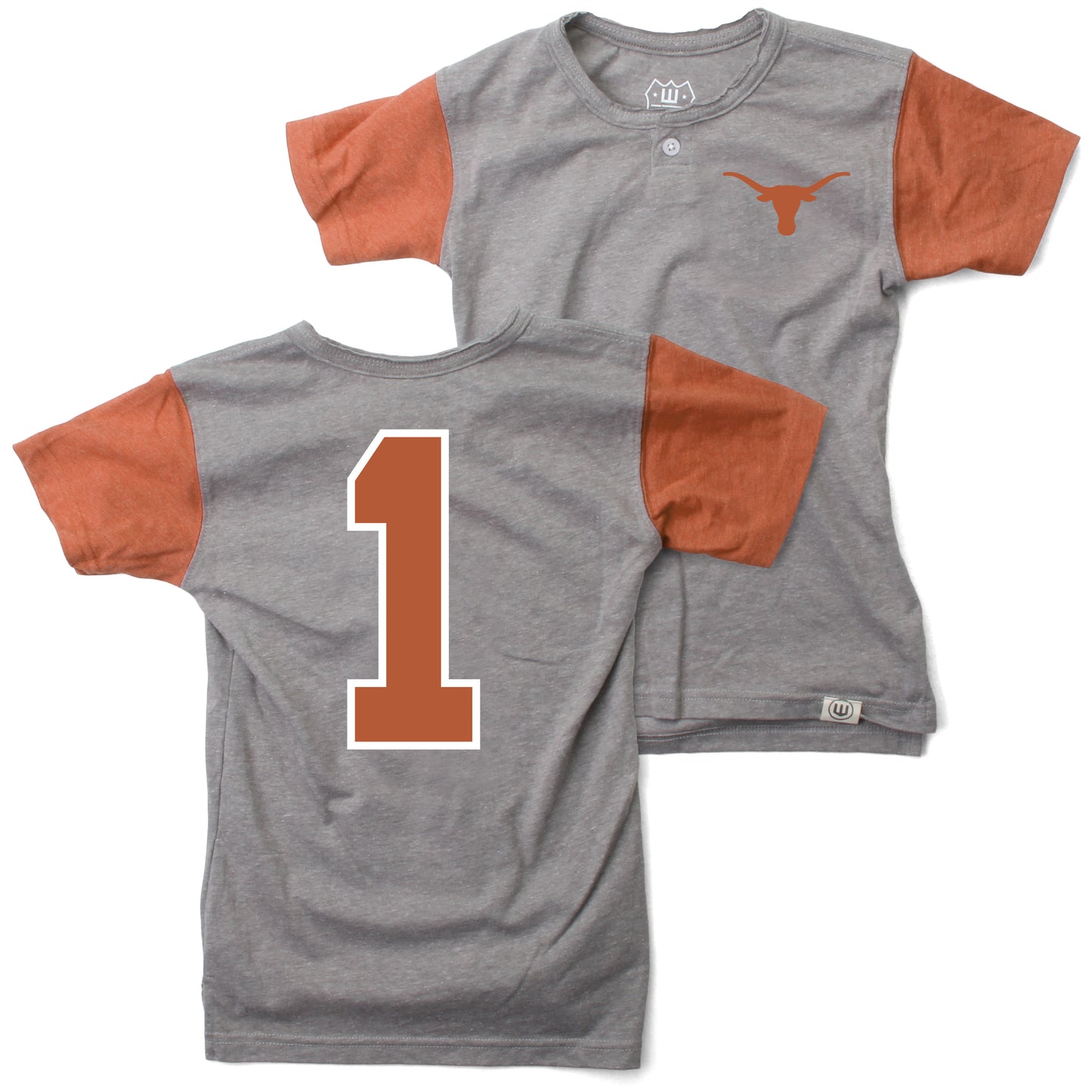 Texas Longhorns Wes and Willy Boys Short Sleeve Baseball Henley T-Shirt