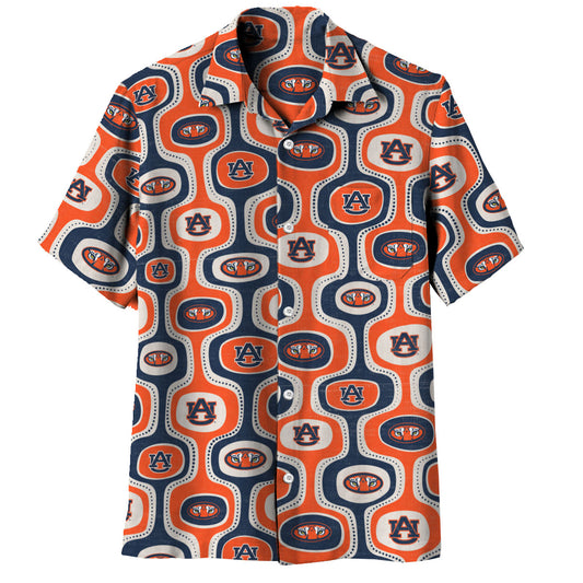 Auburn Tigers Wes and Willy Mens College Cabana Boy Retro Button Down Hawaiian Short Sleeve Shirt