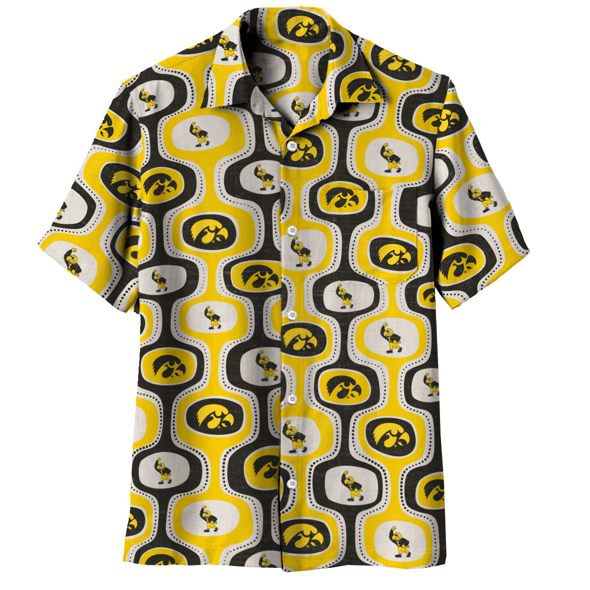 Iowa Hawkeyes Wes and Willy Mens College Cabana Boy Retro Button Down Hawaiian Short Sleeve Shirt