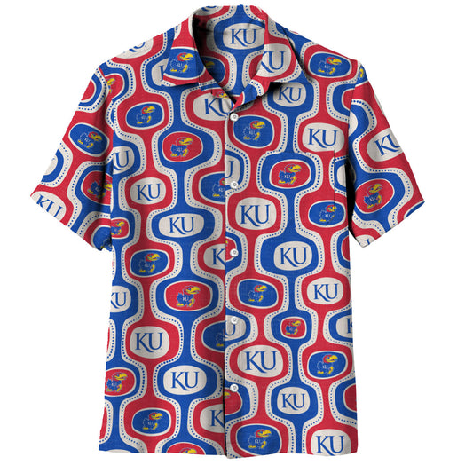 Kansas Jayhawks Wes and Willy Mens College Cabana Boy Retro Button Down Hawaiian Short Sleeve Shirt