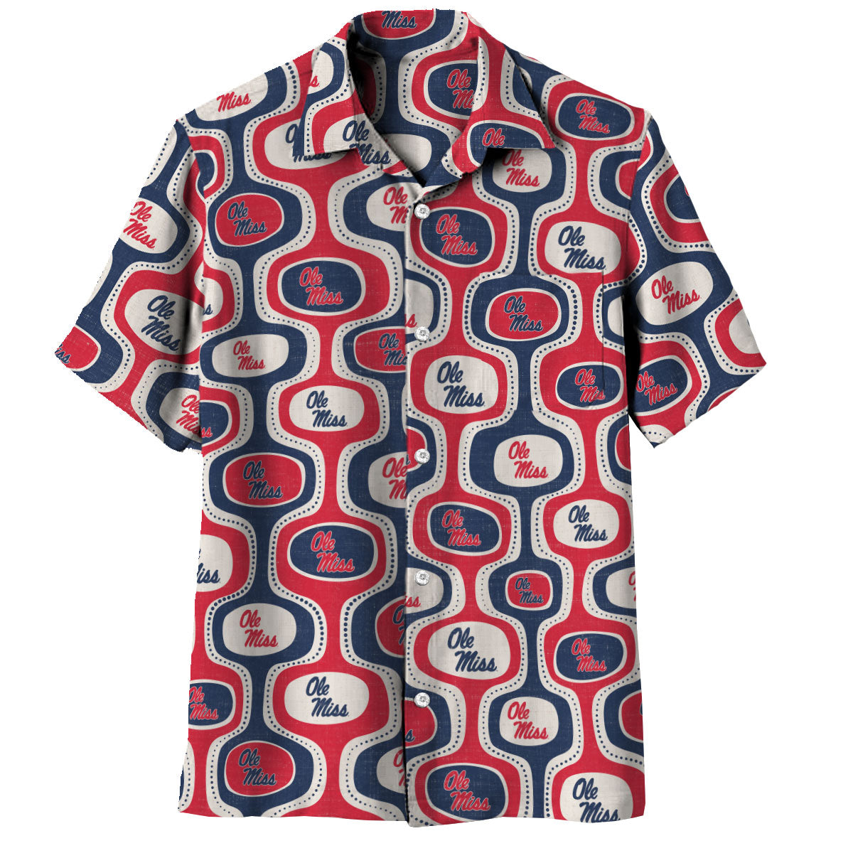 Ole Miss Rebels Wes and Willy Mens College Cabana Boy Retro Button Down Hawaiian Short Sleeve Shirt