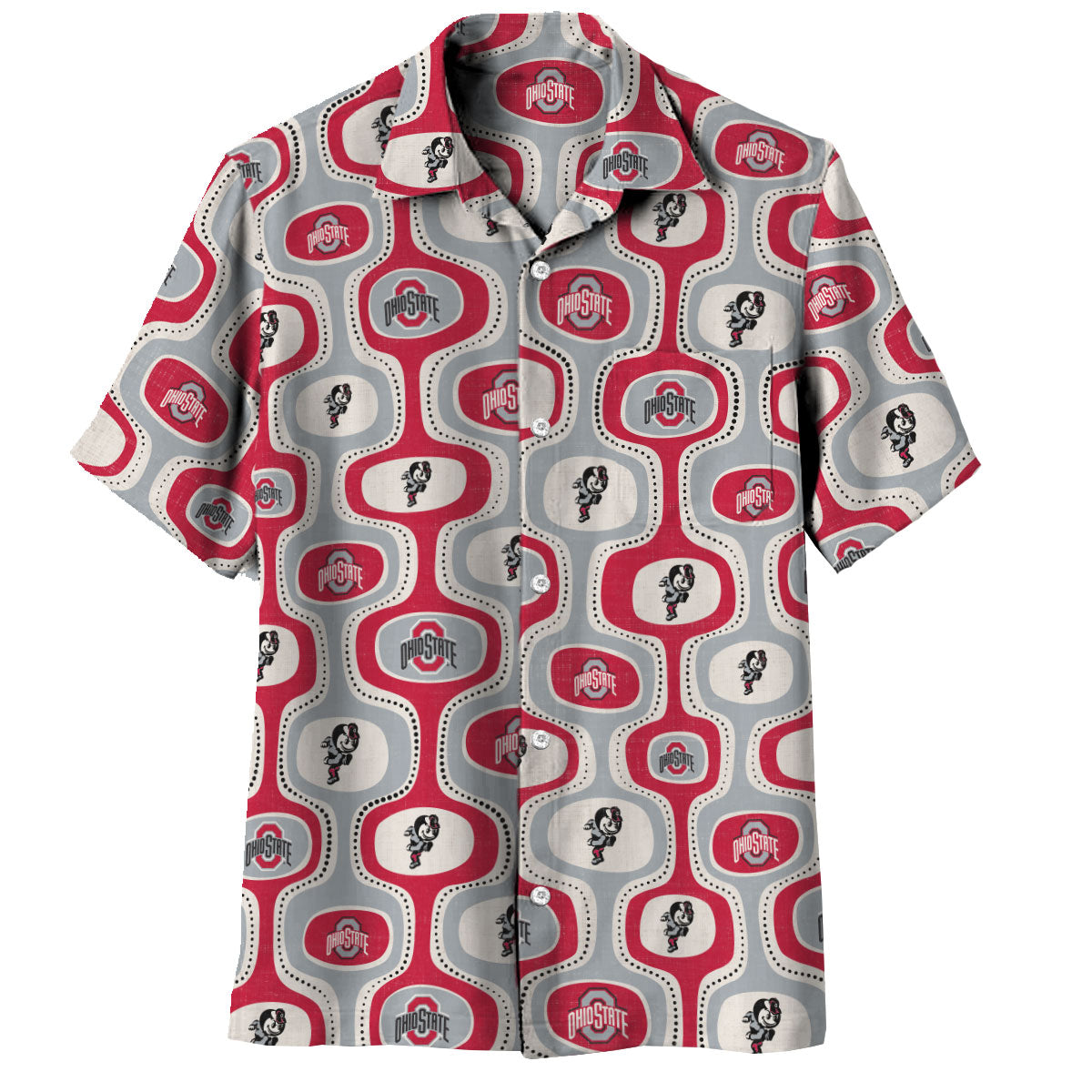 Ohio State Buckeyes Wes and Willy Mens College Cabana Boy Retro Button Down Hawaiian Short Sleeve Shirt