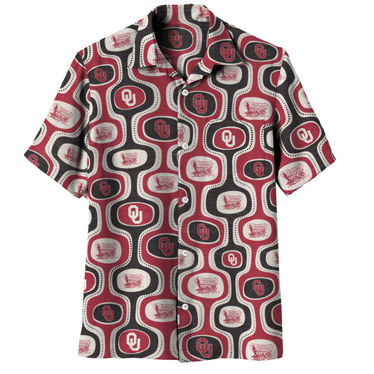 Oklahoma Sooners Wes and Willy Mens College Cabana Boy Retro Button Down Hawaiian Short Sleeve Shirt