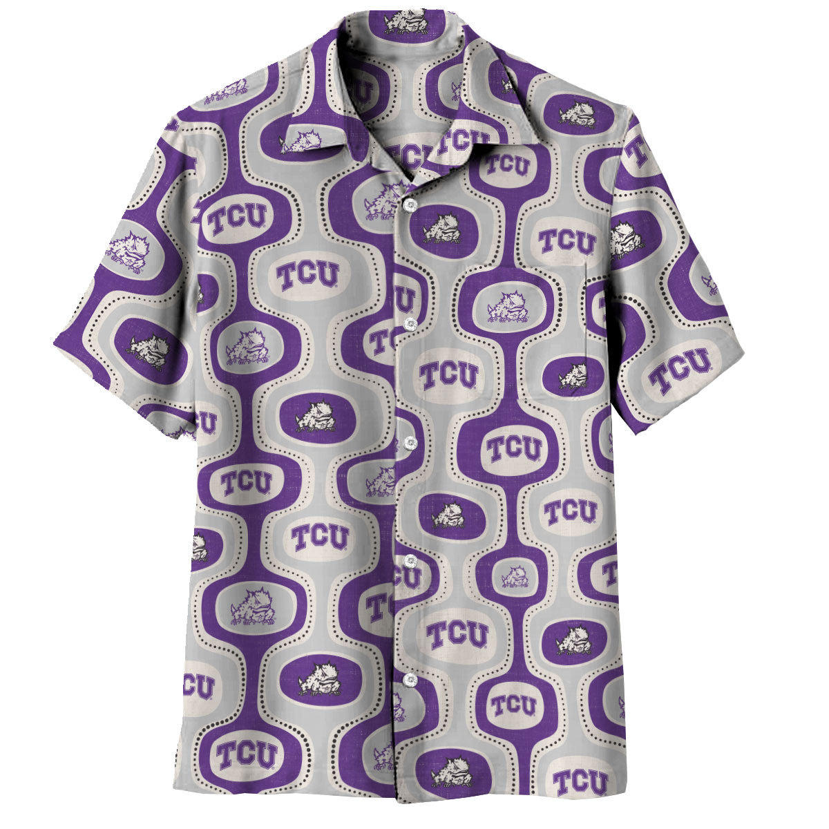 TCU Horned Frogs Wes and Willy Mens College Cabana Boy Retro Button Down Hawaiian Short Sleeve Shirt