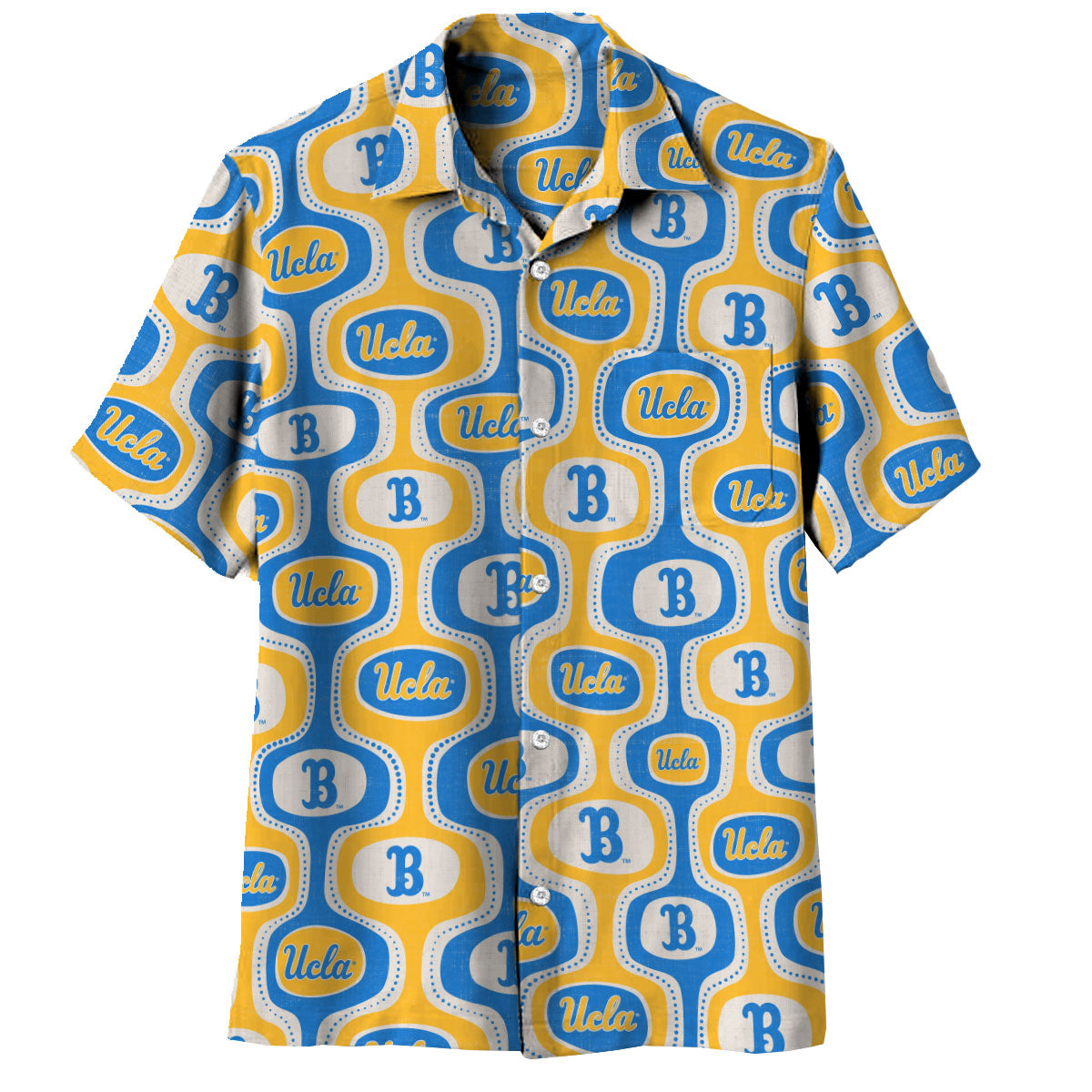 UCLA Bruins Wes and Willy Mens College Cabana Boy Retro Button Down Hawaiian Short Sleeve Shirt