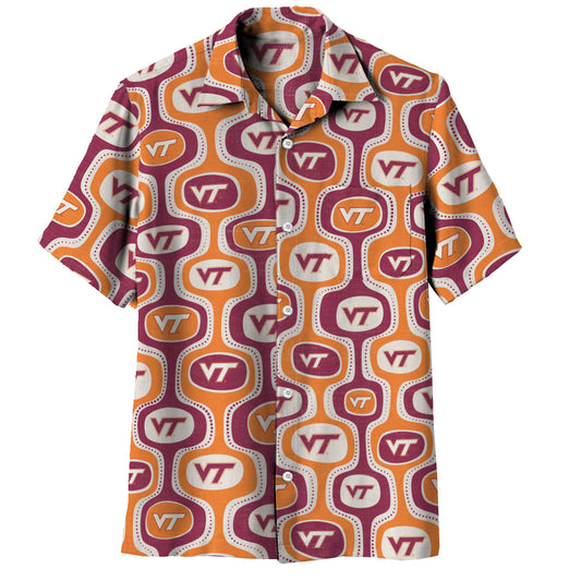 Virginia Tech Hokies Wes and Willy Mens College Cabana Boy Retro Button Down Hawaiian Short Sleeve Shirt