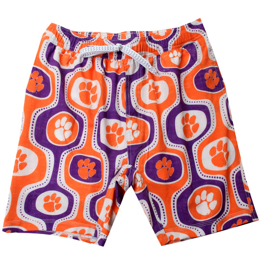 Clemson Tigers Wes and Willy Mens College Cabana Boy Retro Tech Swim Trunk