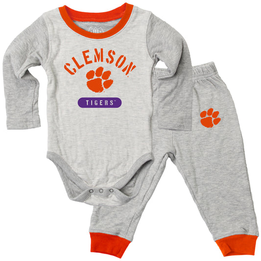 Clemson Tigers Wes and Willy Baby College Jie Jie Long Sleeve Bodysuit and Pant Set