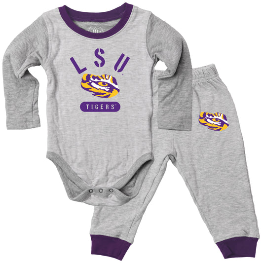 LSU Tigers Wes and Willy Baby College Jie Jie Long Sleeve Bodysuit and Pant Set