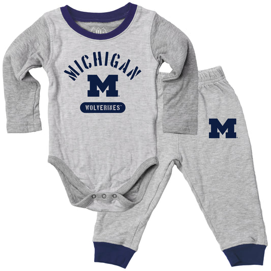 Michigan Wolverines Wes and Willy Baby College Jie Jie Long Sleeve Bodysuit and Pant Set