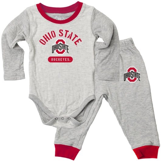 Ohio State Buckeyes Wes and Willy Baby College Jie Jie Long Sleeve Bodysuit and Pant Set