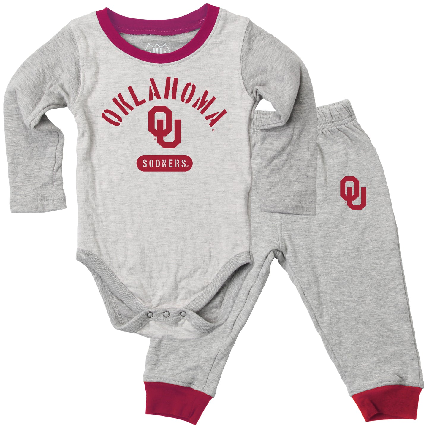 Oklahoma Sooners Wes and Willy Baby College Jie Jie Long Sleeve Bodysuit and Pant Set