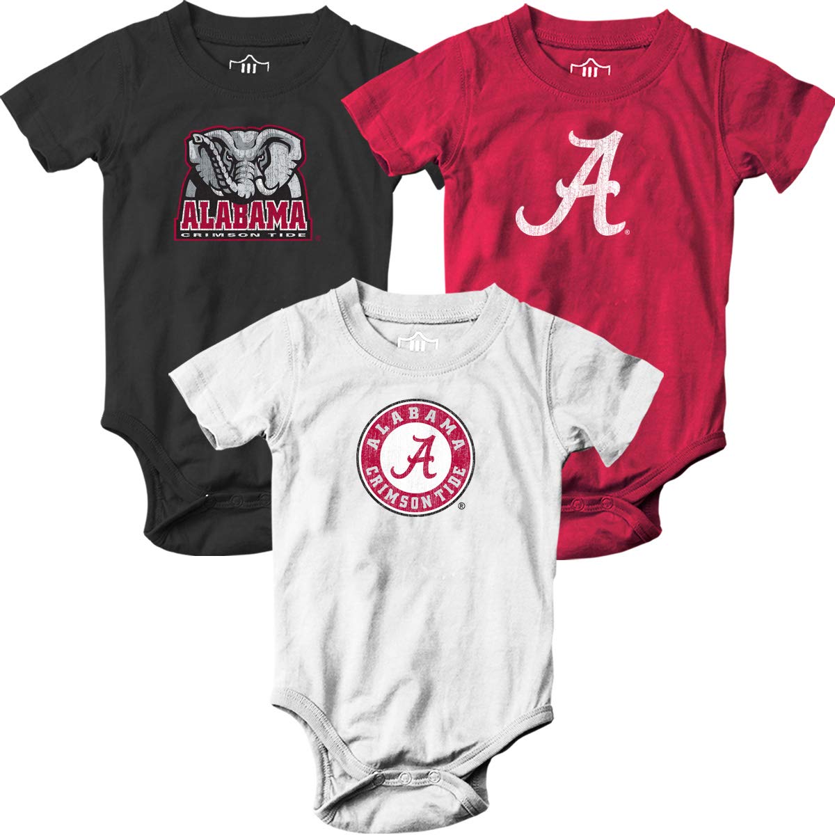 Alabama Crimson Tide Wes and Willy Baby 3 Pack Bodysuits