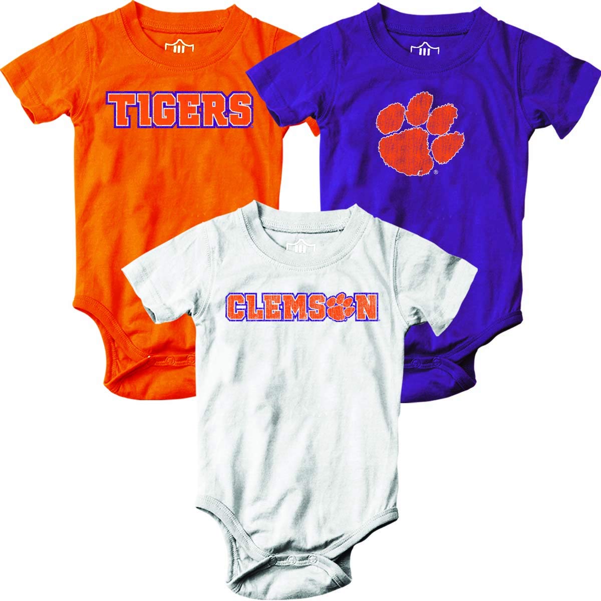 Clemson Tigers Wes and Willy Baby 3 Pack Bodysuits