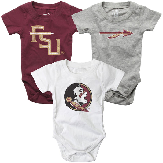 Florida State Seminoles Wes and Willy Baby 3 Pack Bodysuits