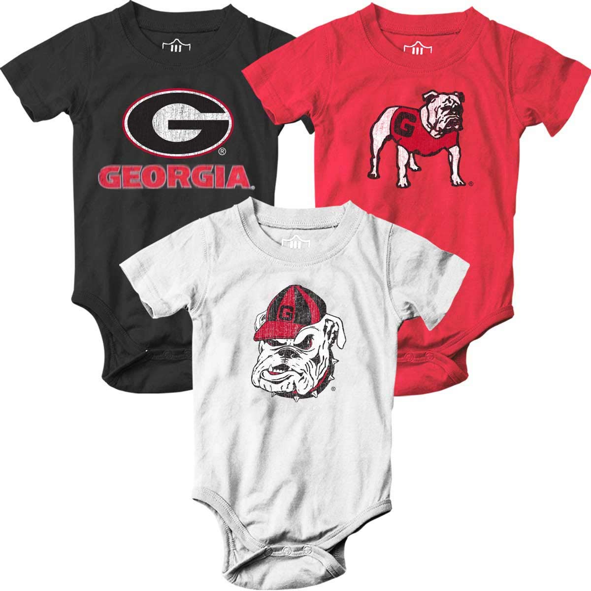 Georgia Bulldogs Wes and Willy Baby 3 Pack Bodysuits