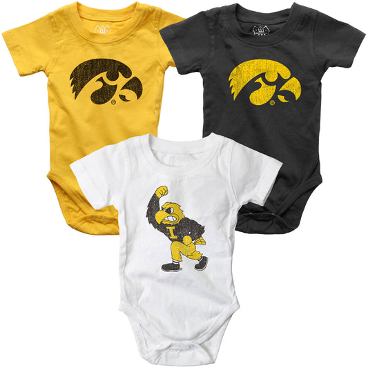 Iowa Hawkeyes Wes and Willy Baby 3 Pack Bodysuits