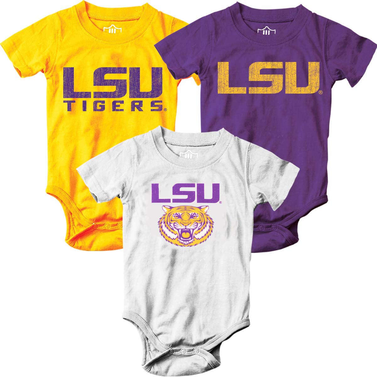 LSU Tigers Wes and Willy Baby 3 Pack Bodysuits