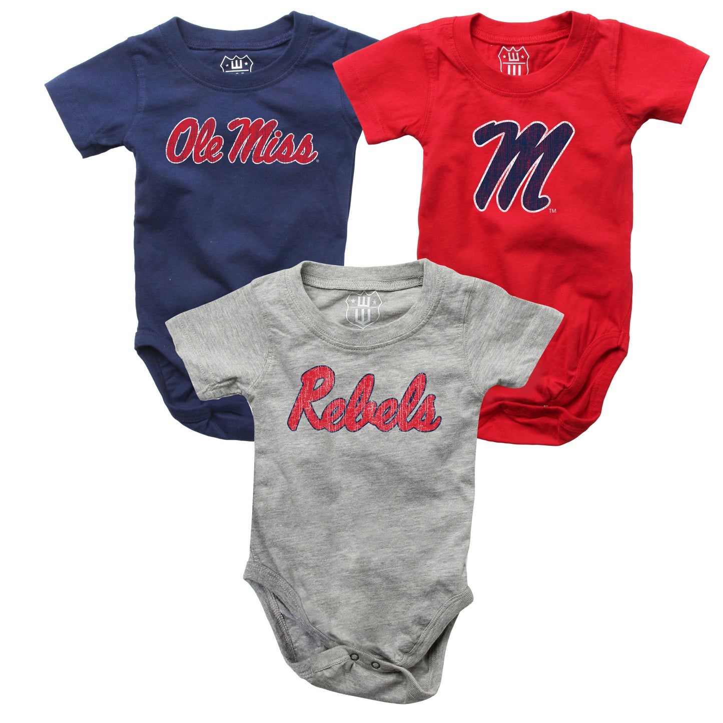 Ole Miss Rebels Wes and Willy Baby 3 Pack Bodysuits