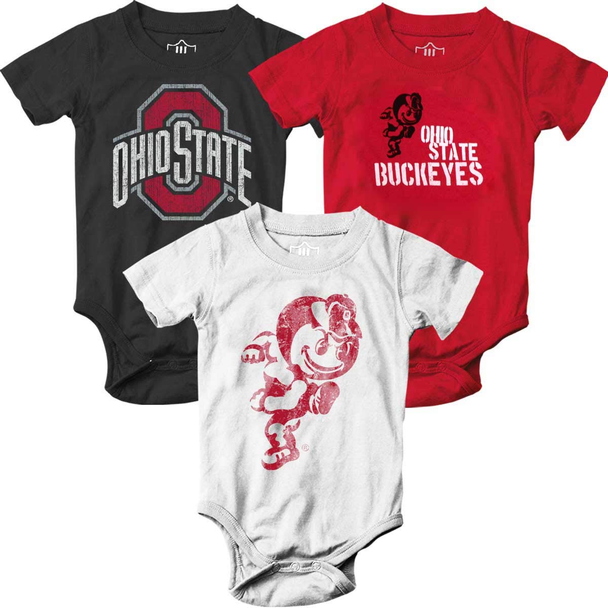 Ohio State Buckeyes Wes and Willy Baby 3 Pack Bodysuits