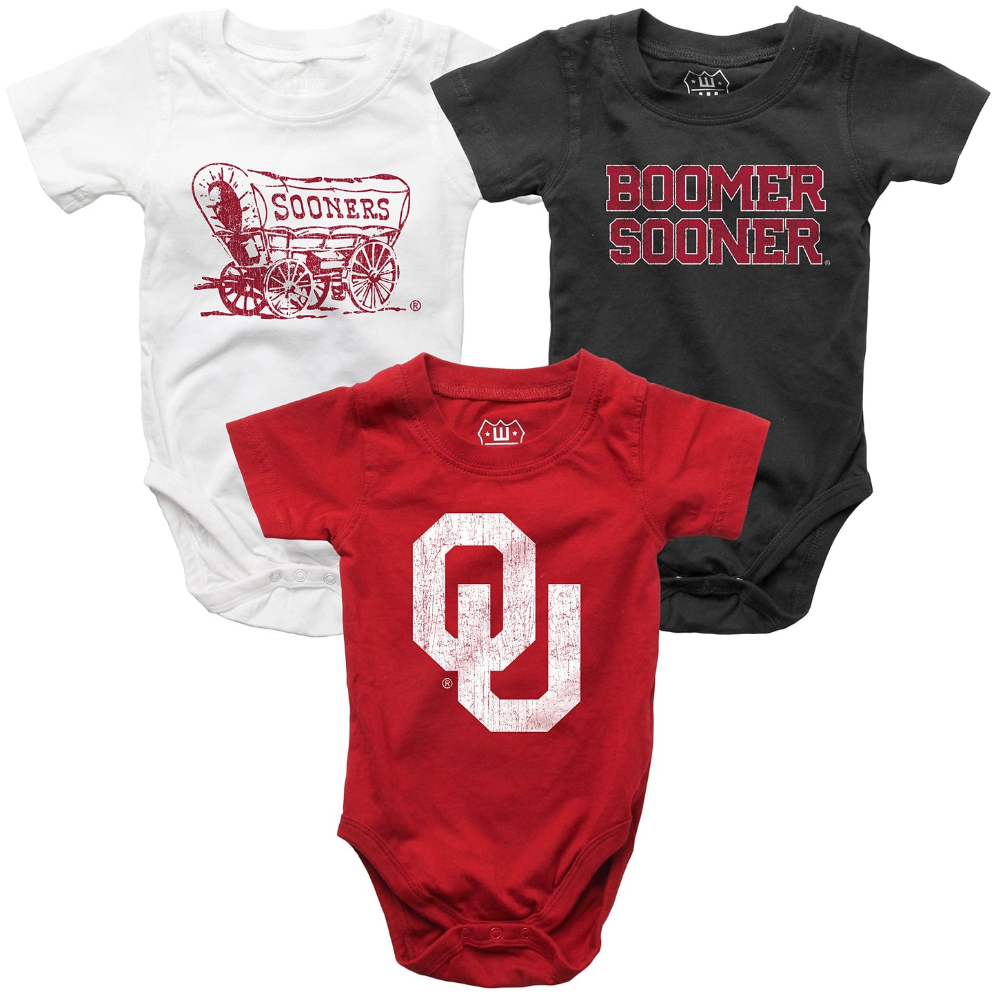 Oklahoma Sooners Wes and Willy Baby 3 Pack Bodysuits