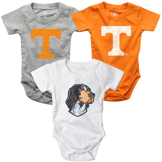 Tennessee Volunteers Wes and Willy Baby 3 Pack Bodysuits