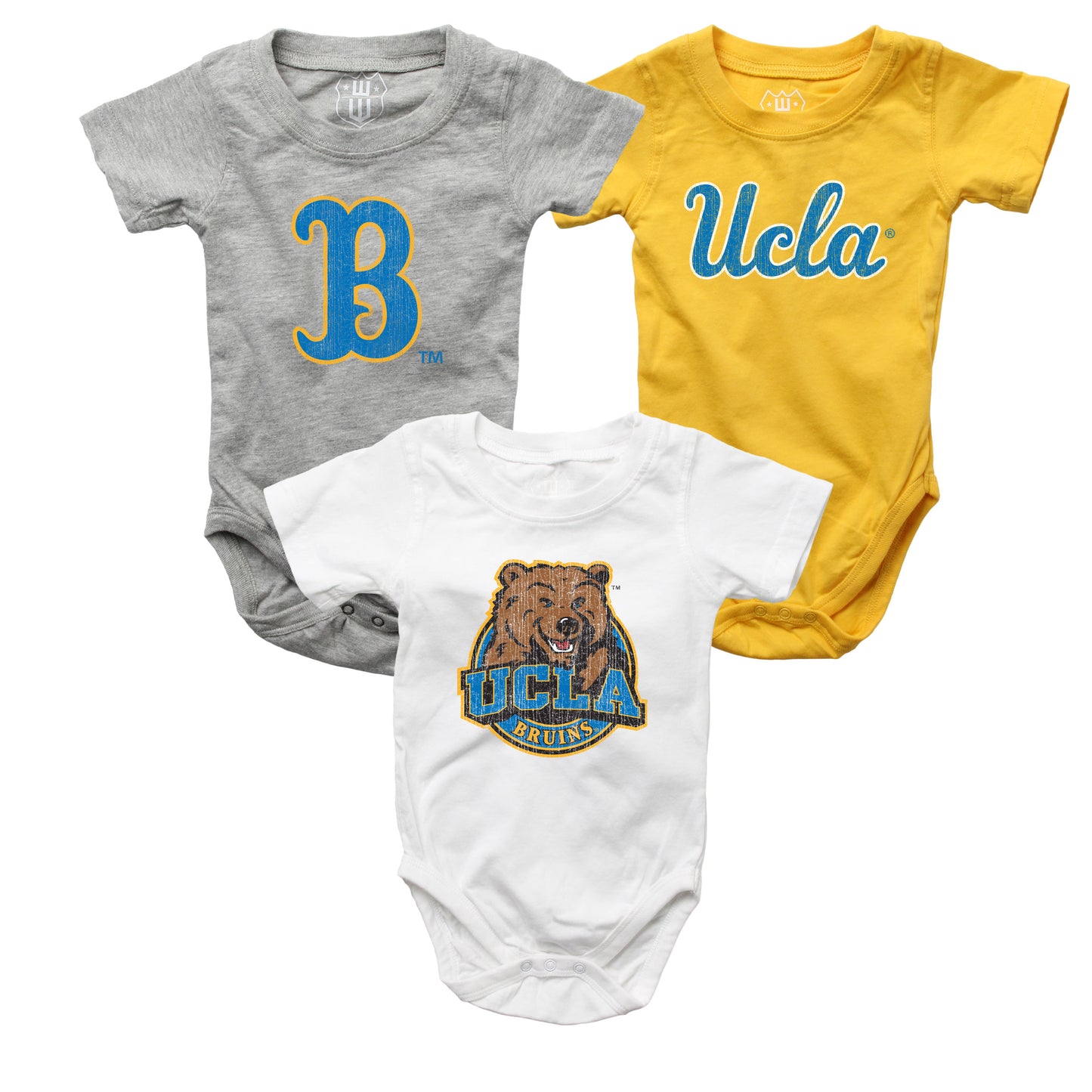 UCLA Bruins Wes and Willy Baby 3 Pack Bodysuits