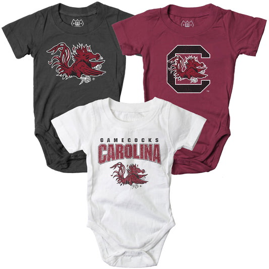 South Carolina Gamecocks Wes and Willy Baby 3 Pack Bodysuits