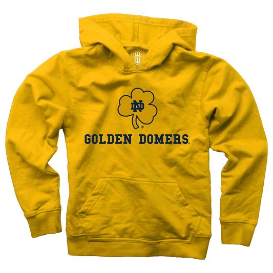 Notre Dame Fighting Irish Wes and Willy Youth Boys Team Logo Pullover Hoodie - Yellow - Golden Domers