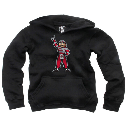 Ohio State Buckeyes Wes and Willy Youth Boys Team Logo Pullover Hoodie - Black - Standing Brutus