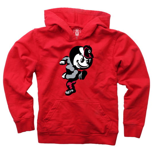 Ohio State Buckeyes Wes and Willy Youth Boys Team Logo Pullover Hoodie - Red - Running Brutus