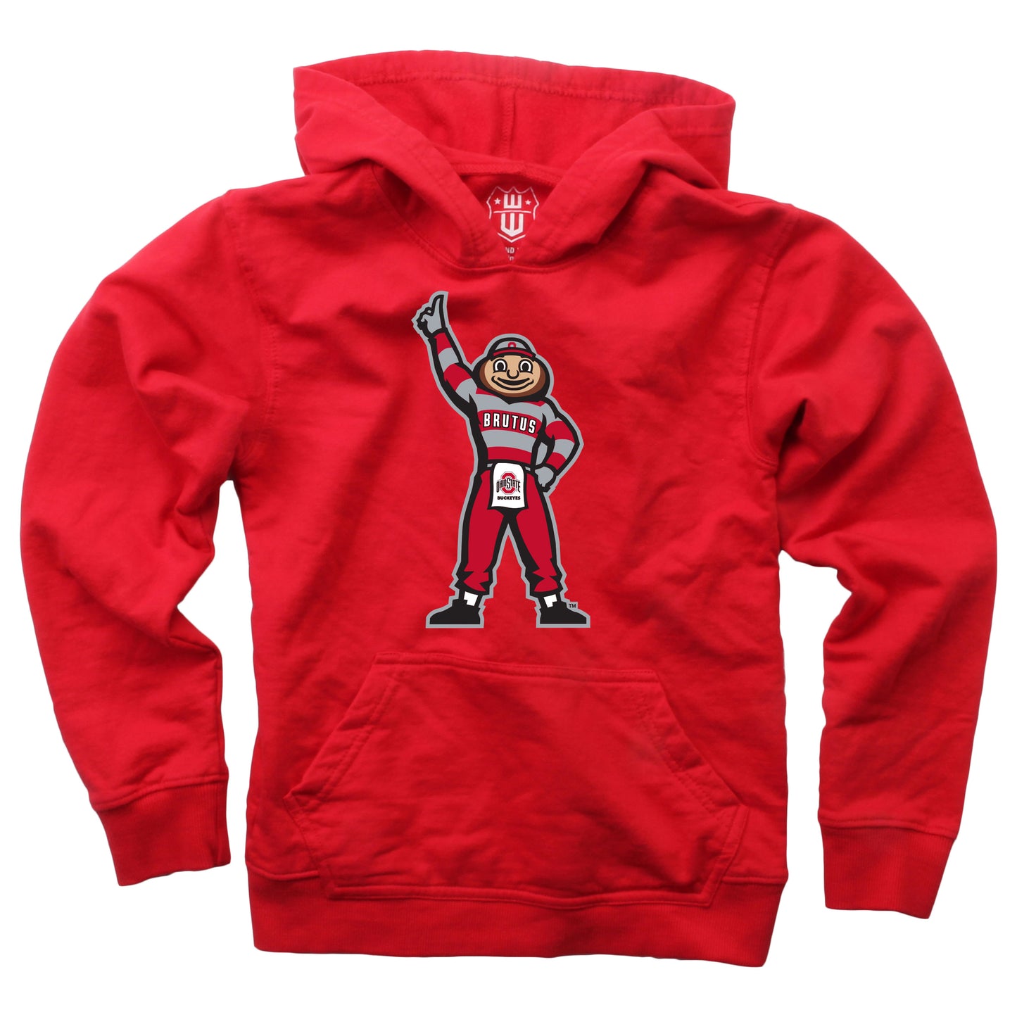 Ohio State Buckeyes Wes and Willy Youth Boys Team Logo Pullover Hoodie - Red - Standing Brutus