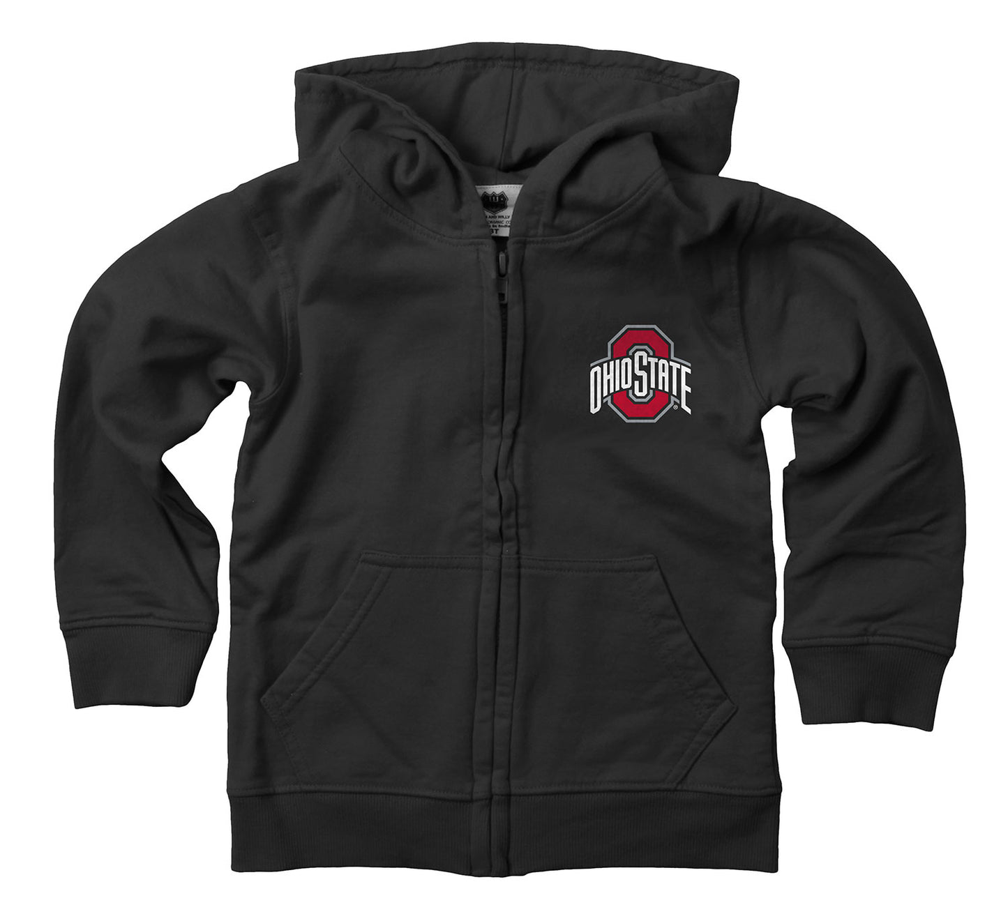 Ohio State Buckeyes Wes and Willy Boys Zip Up Fleece Hooded Jacket Black Brutus Stand