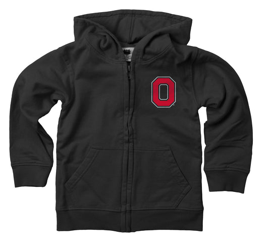 Ohio State Buckeyes Wes and Willy Boys Zip Up Fleece Hooded Jacket Black Leaf