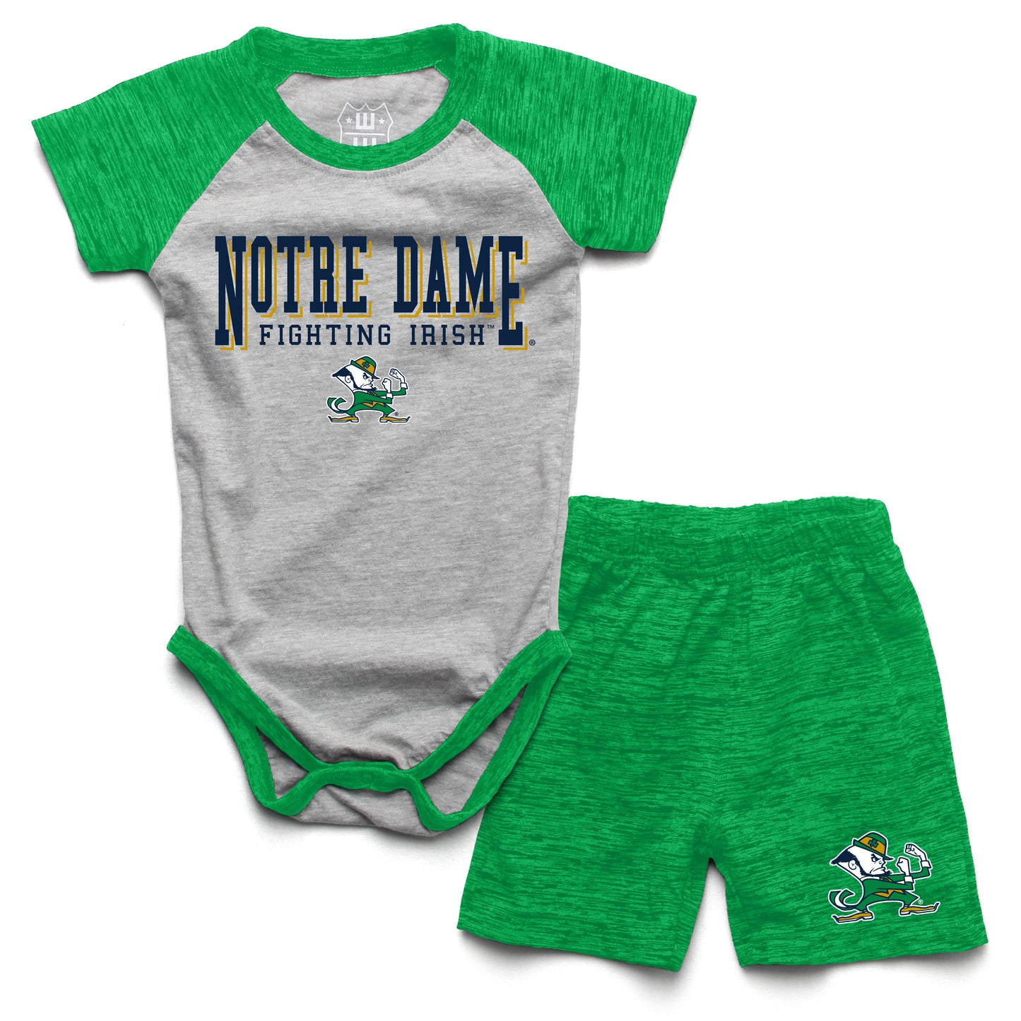 Notre Dame Fighting Irish Wes and Willy Baby College Team Hopper and Short Set Green