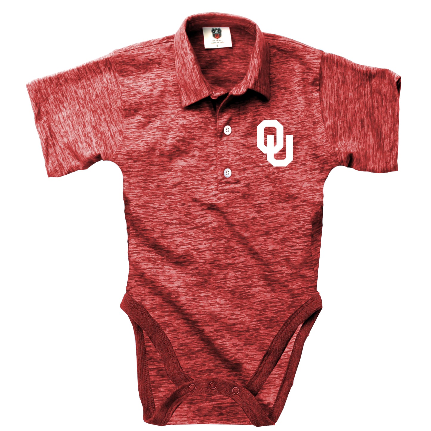 Oklahoma Sooners Wes and Willy Infant College Cloudy Yarn One Piece Polo Bodysuit